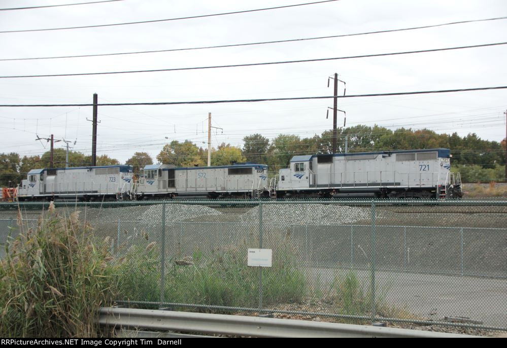 AMTK 721, 572, 723 on a concrete tie work train